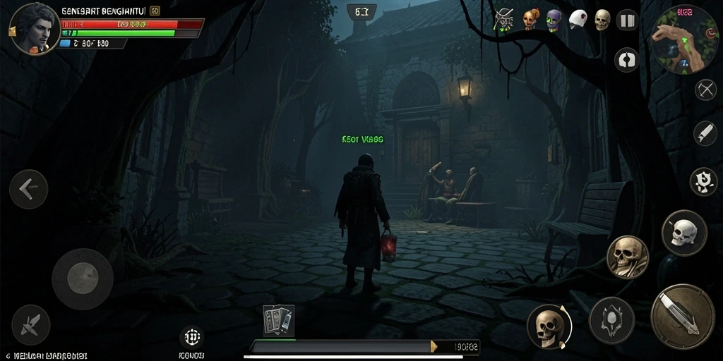 Tampilan gameplay menakutkan dengan suasana gelap yang mencekam.
