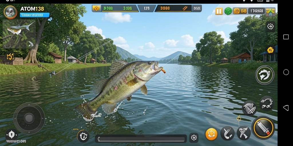Tampilan gameplay ATOM138 dengan variasi ikan yang menakjubkan.