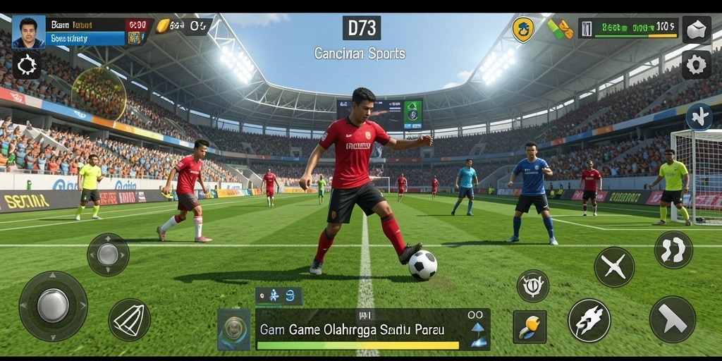 Screenshot D73 menampilkan aksi seru di lapangan olahraga.