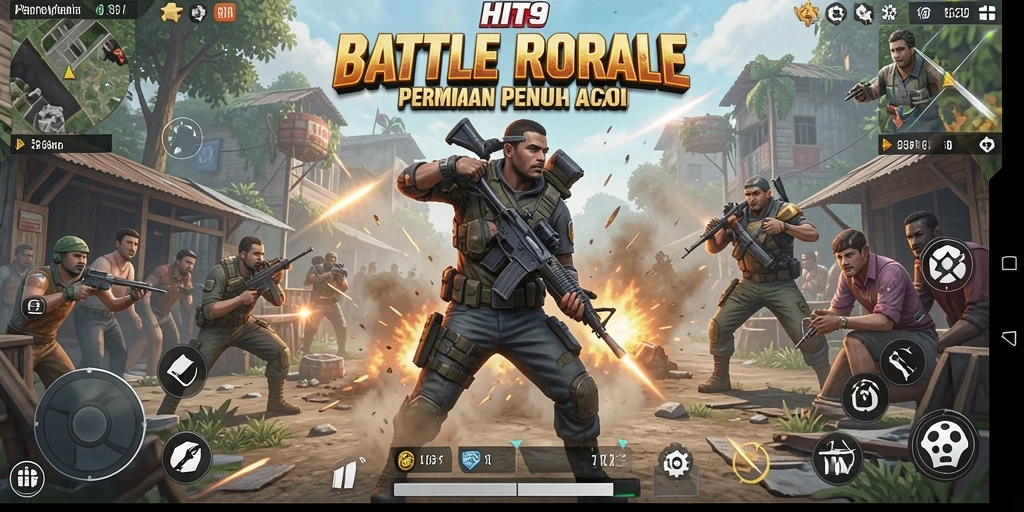 Deskripsi gameplay HIT9 dalam pertempuran Battle Royale yang intens.