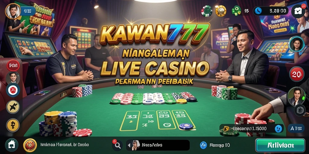 Screenshot utama KAWAN777 menampilkan gameplay Live Casino yang mendebarkan.