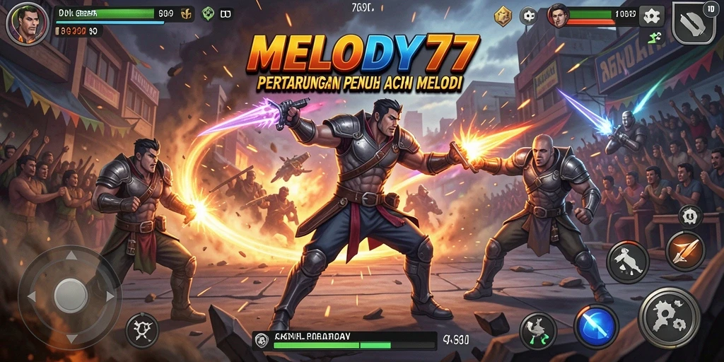 Tangkapan layar MELODY77 menampilkan aksi pertarungan yang seru.