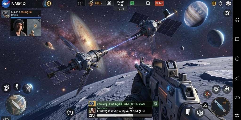 Screenshot gameplay NASA4D saat pertempuran luar angkasa yang intens.